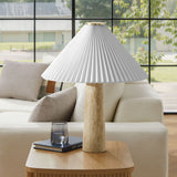 Flora Travertine Table Lamp With Pleated Shade in Travertine