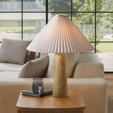 Flora Travertine Table Lamp With Pleated Shade in Travertine