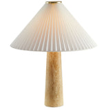 Flora Travertine Table Lamp With Pleated Shade in Travertine