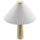 Flora Travertine Table Lamp With Pleated Shade in Travertine