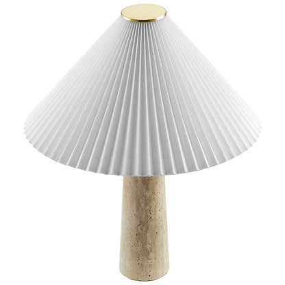 Cove Travertine Table Lamp With Pleated Shade by Furniture For America