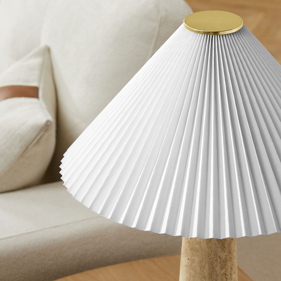 Flora Travertine Table Lamp With Pleated Shade in Travertine