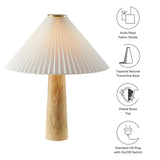 Flora Travertine Table Lamp With Pleated Shade in Travertine