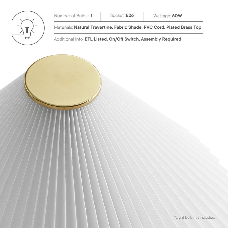 Flora Travertine Table Lamp With Pleated Shade in Travertine