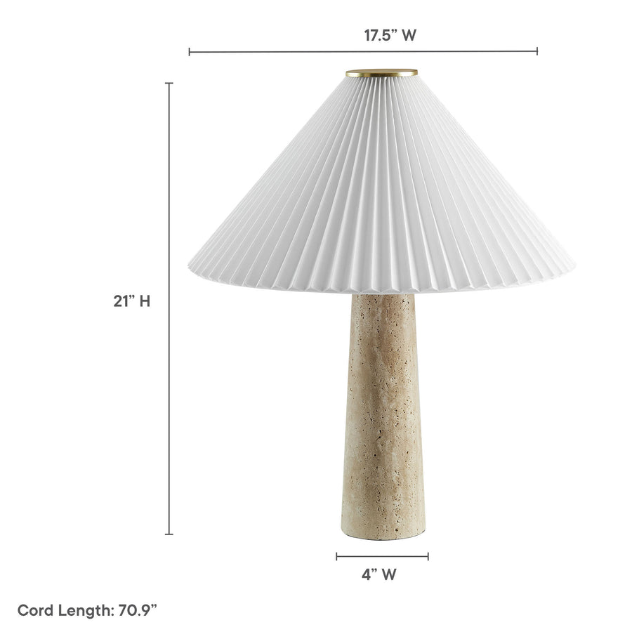Flora Travertine Table Lamp With Pleated Shade in Travertine