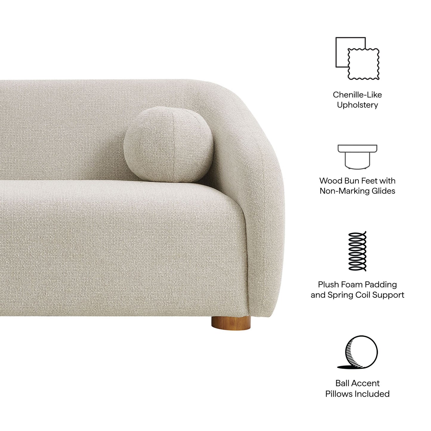 Niko 85" Chenille Fabric Sofa in Dove Gray