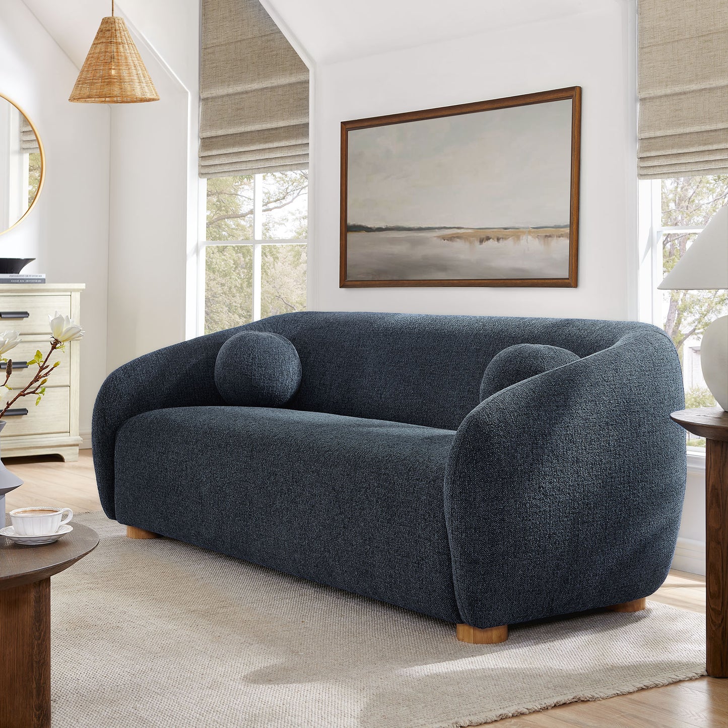 Niko 85" Chenille Fabric Sofa in Navy