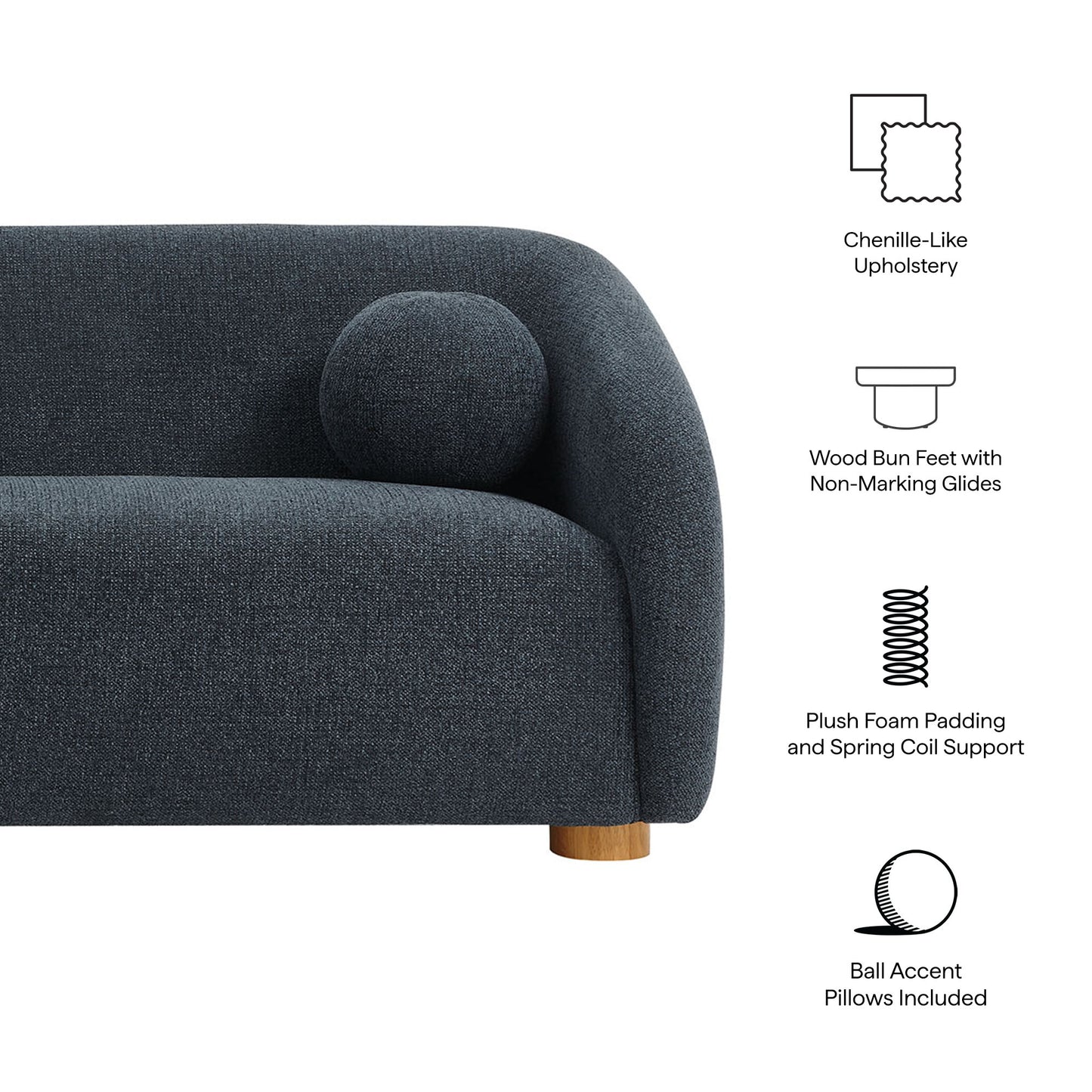 Niko 85" Chenille Fabric Sofa in Navy