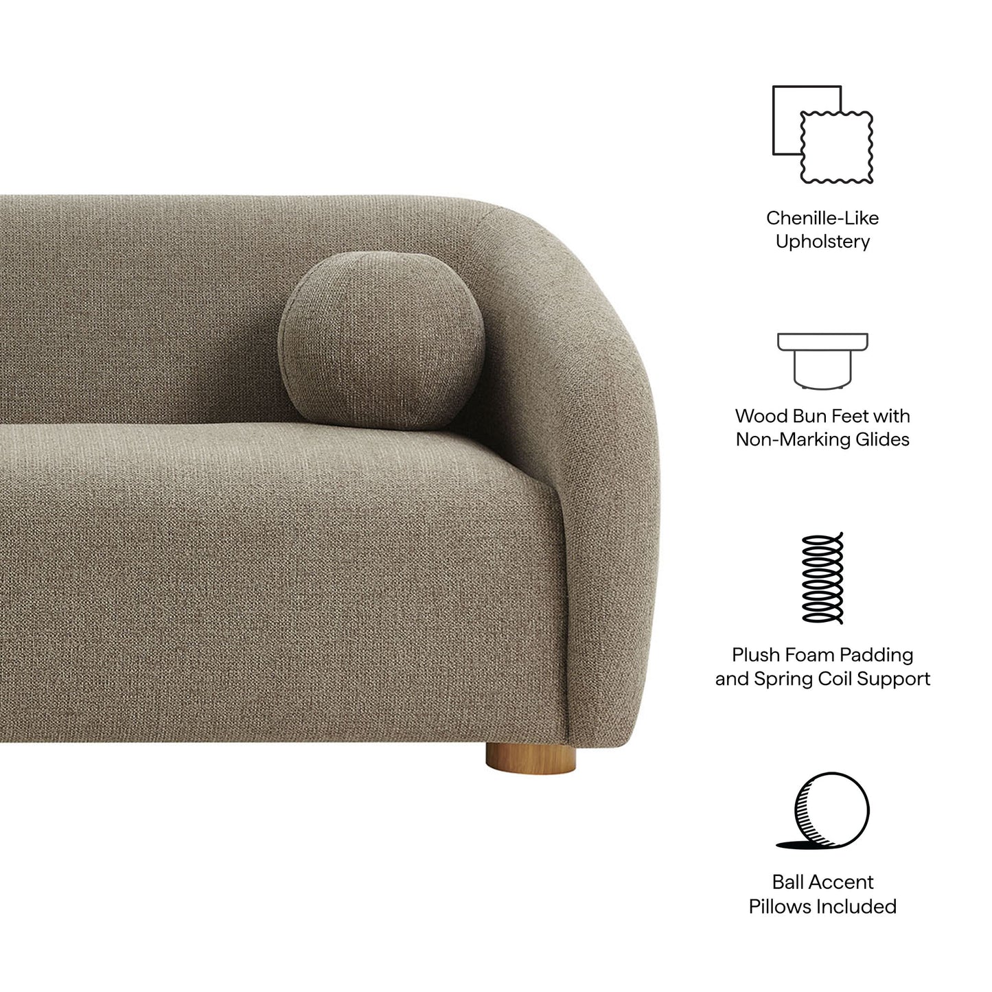 Niko 85" Chenille Fabric Sofa in Taupe