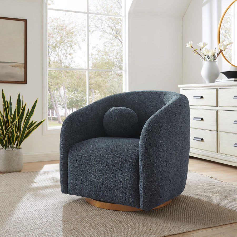 Niko Swivel Chenille Fabric Armchair in Navy