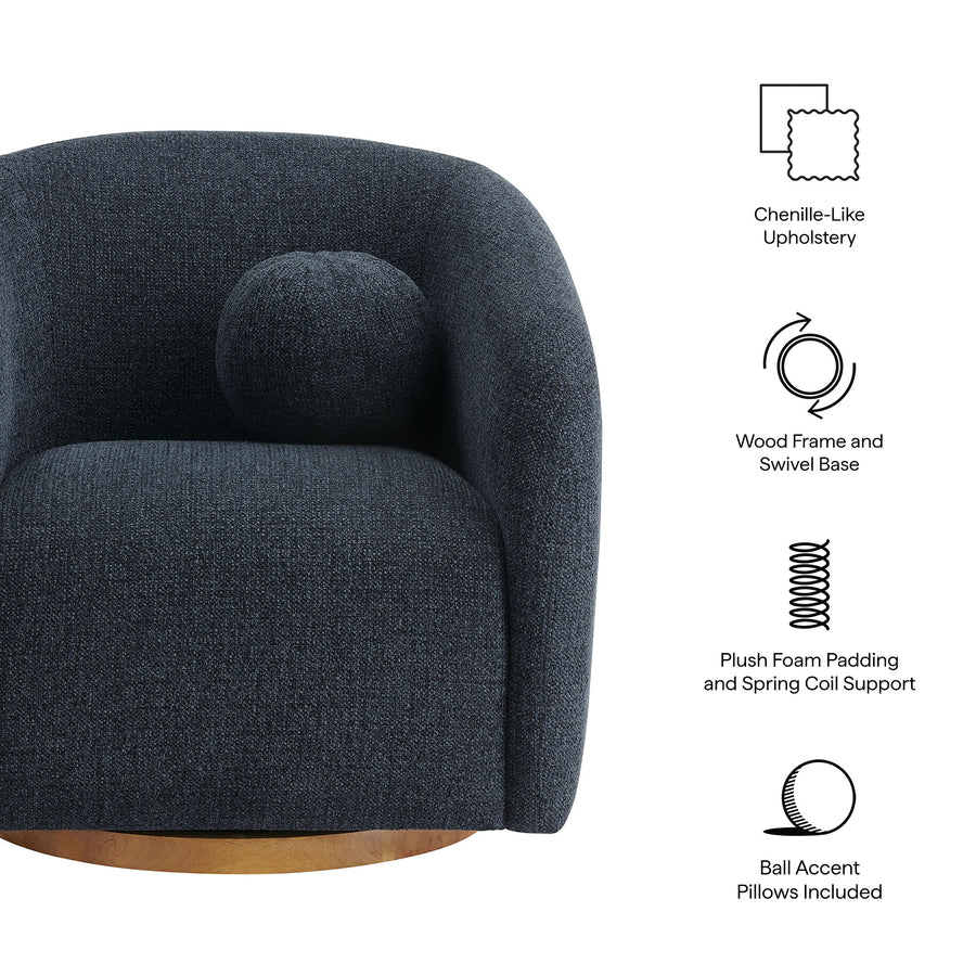 Niko Swivel Chenille Fabric Armchair in Navy