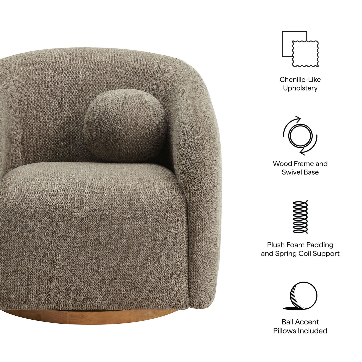 Holland Swivel Chenille Fabric Armchair by Furniture For America