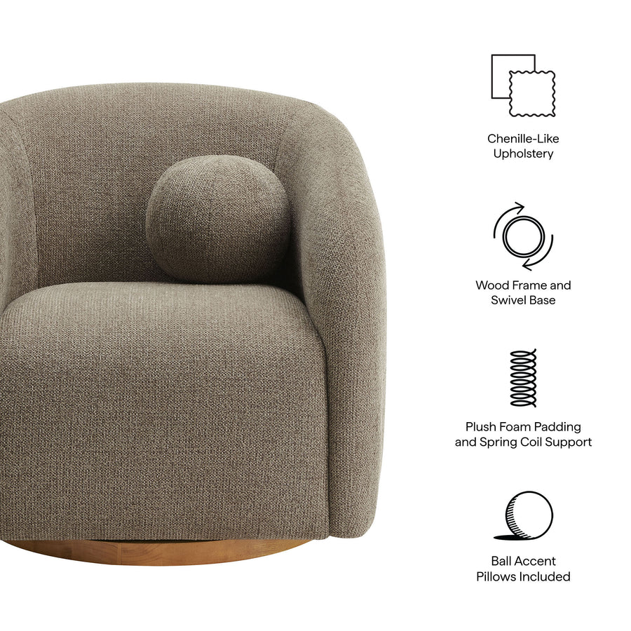Niko Swivel Chenille Fabric Armchair in Taupe