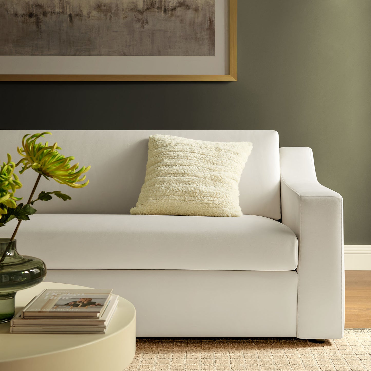 Finnian Performance Velvet Sofa in Alabaster