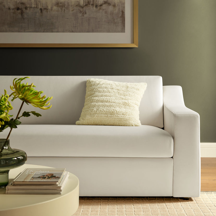 Finnian Performance Velvet Sofa in Alabaster