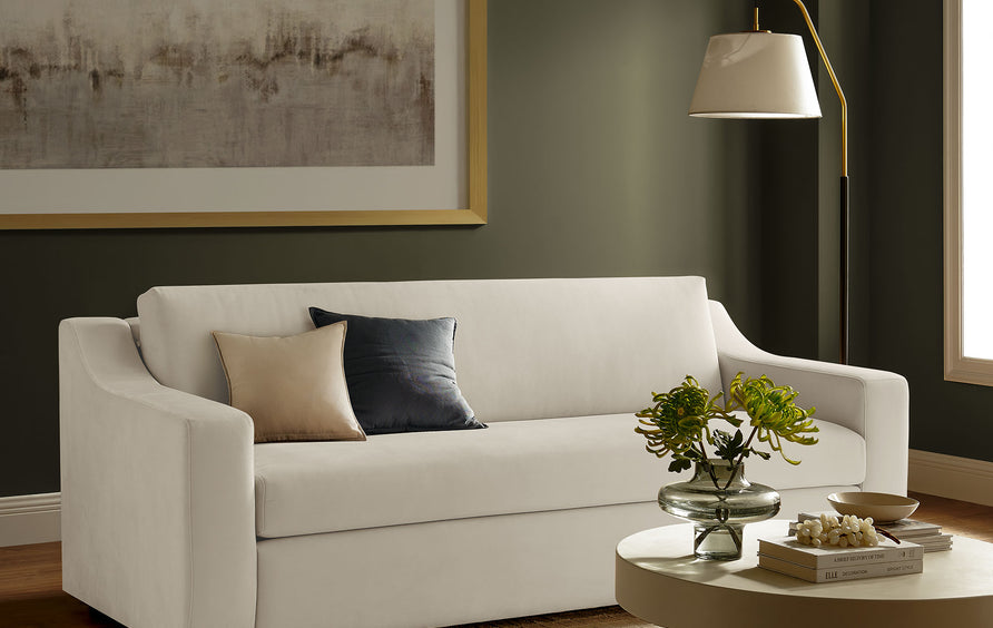 Finnian Performance Velvet Sofa in Alabaster