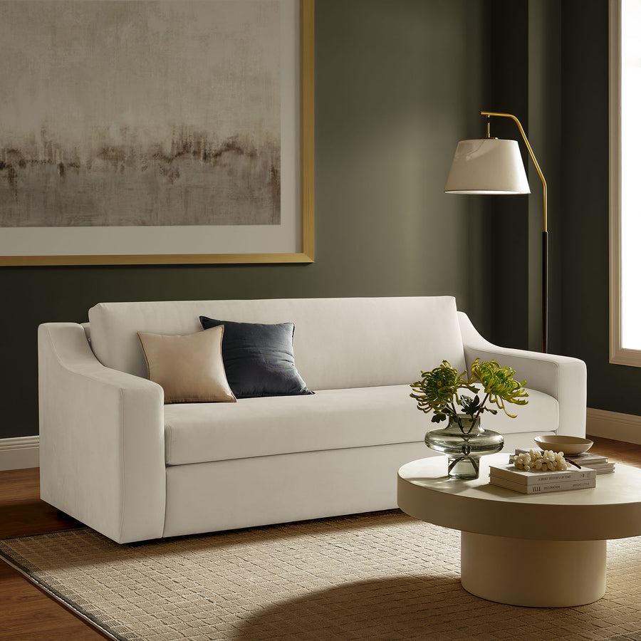 Finnian Performance Velvet Sofa in Alabaster