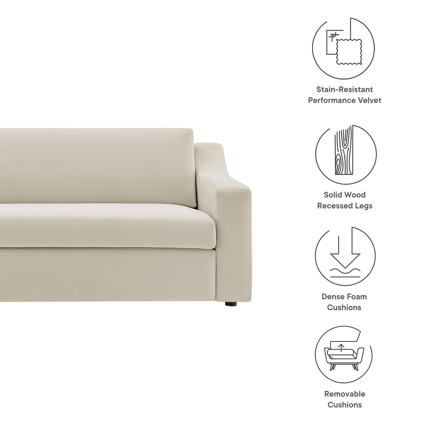 Finnian Performance Velvet Sofa in Alabaster