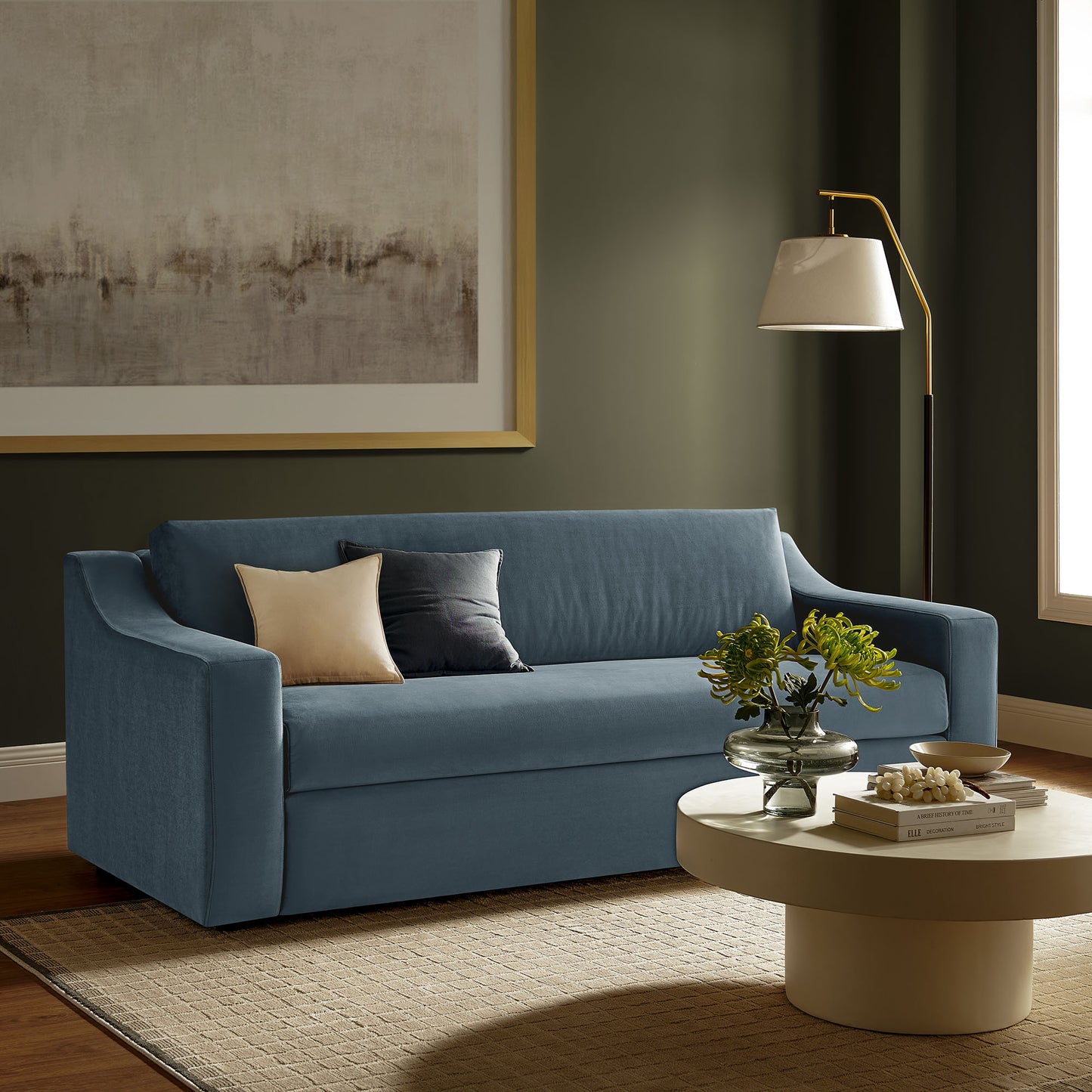Finnian Performance Velvet Sofa in Cadet Blue