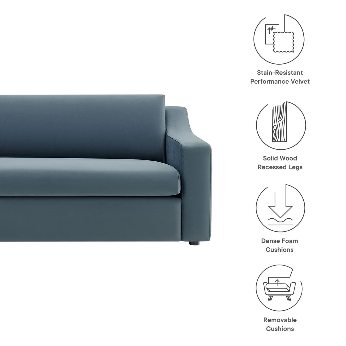 Finnian Performance Velvet Sofa in Cadet Blue