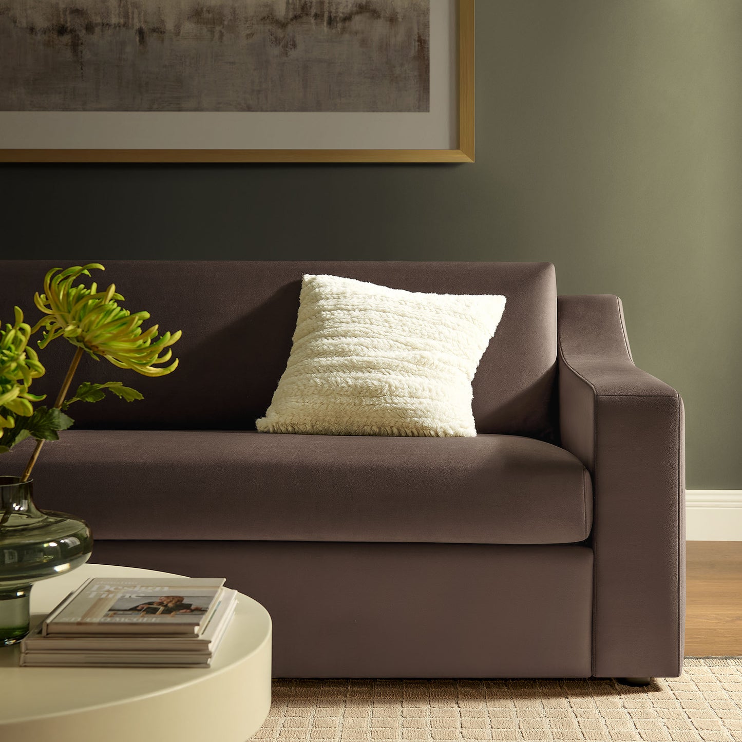Finnian Performance Velvet Sofa in Chocolate Brown
