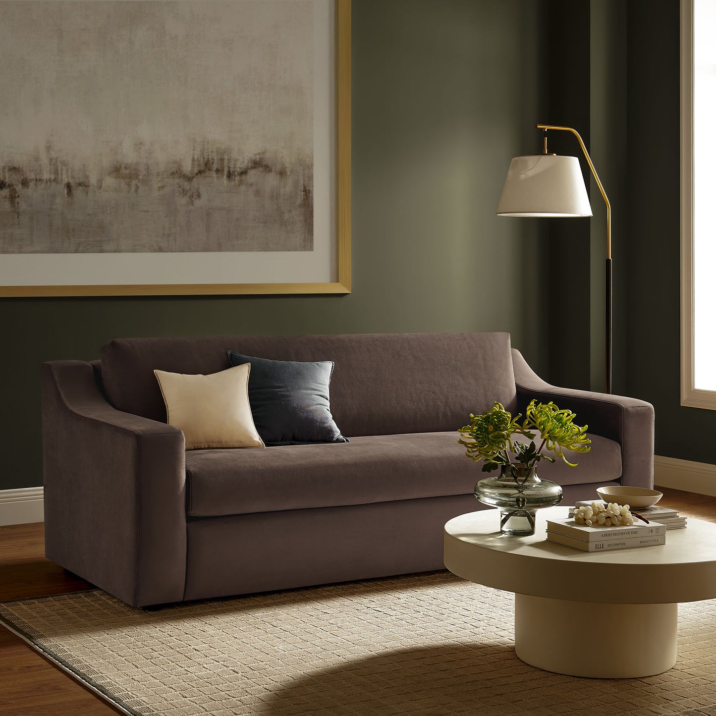Finnian Performance Velvet Sofa in Chocolate Brown