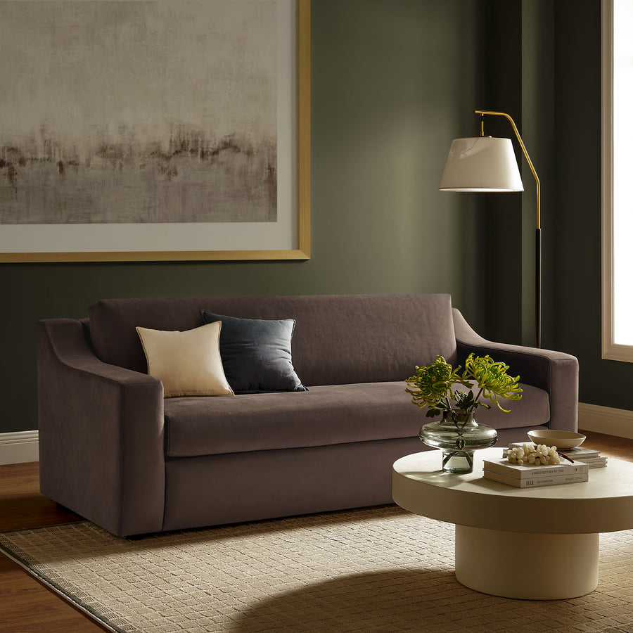 Finnian Performance Velvet Sofa in Chocolate Brown