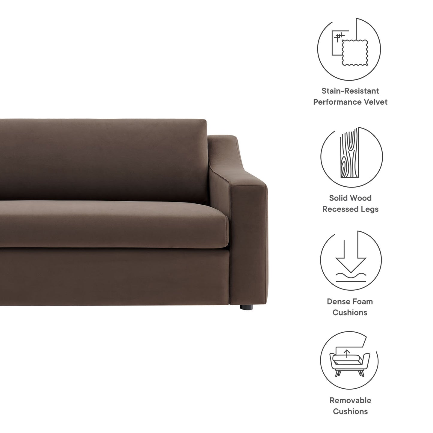 Finnian Performance Velvet Sofa in Chocolate Brown