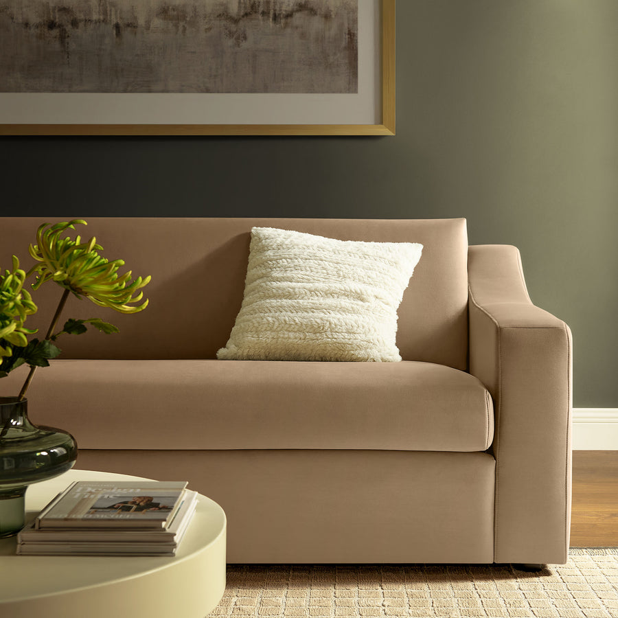 Finnian Performance Velvet Sofa in Taupe