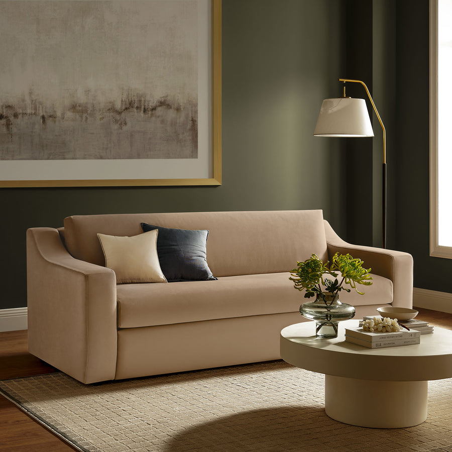 Finnian Performance Velvet Sofa in Taupe
