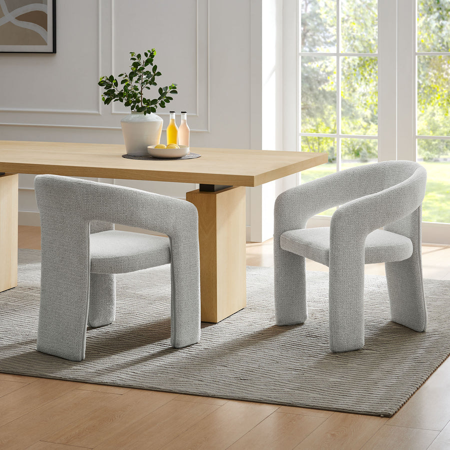 Helgeland Barrel Fabric Upholstered Dining Accent Chair in Dove Gray