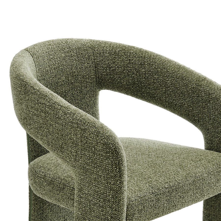 Helgeland Barrel Fabric Upholstered Dining Accent Chair in Leaf