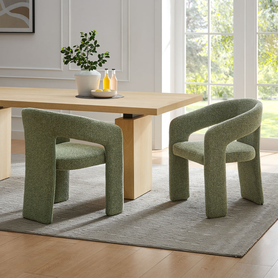 Helgeland Barrel Fabric Upholstered Dining Accent Chair in Leaf