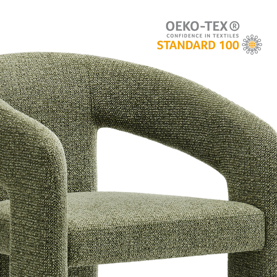 Helgeland Barrel Fabric Upholstered Dining Accent Chair in Leaf