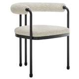 Carys Curved Back Boucle and Metal Dining Accent Chair in Black Pearl