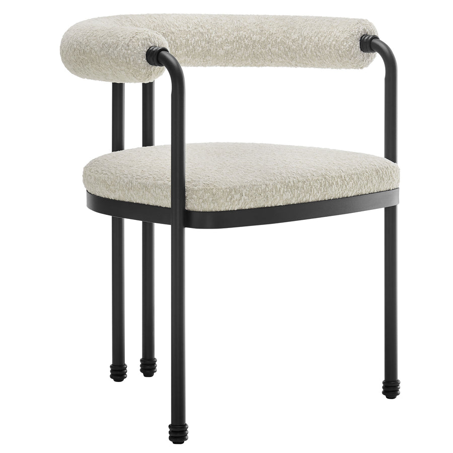 Carys Curved Back Boucle and Metal Dining Accent Chair in Black Pearl