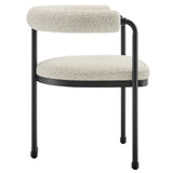 Carys Curved Back Boucle and Metal Dining Accent Chair in Black Pearl