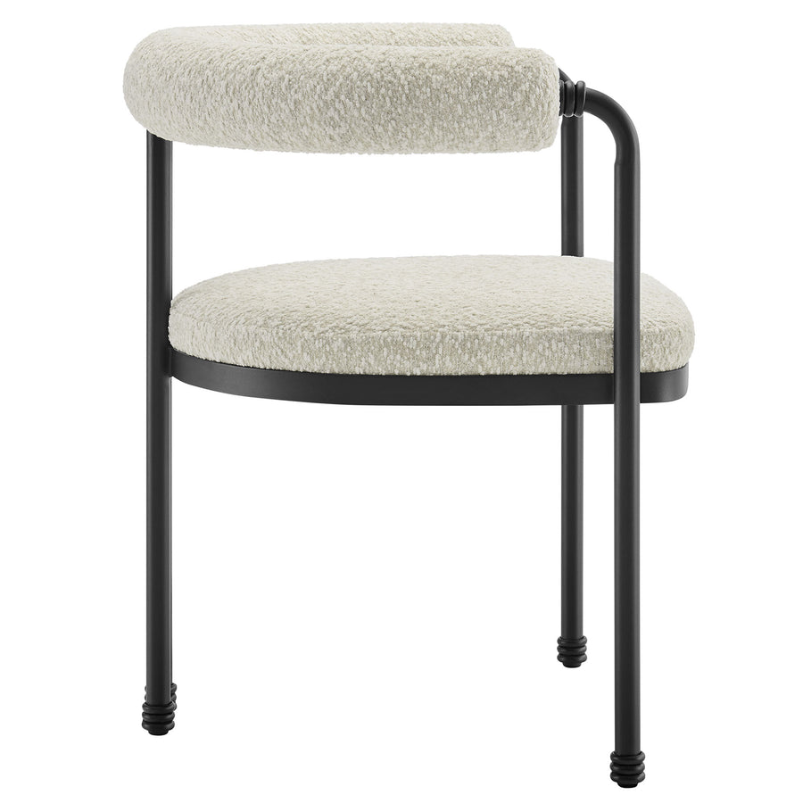 Carys Curved Back Boucle and Metal Dining Accent Chair in Black Pearl