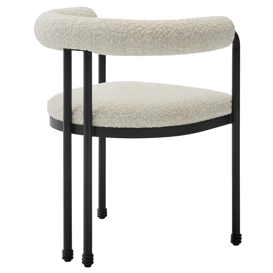 Carys Curved Back Boucle and Metal Dining Accent Chair in Black Pearl