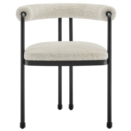Turin Curved Back Boucle and Metal Dining Accent Chair in Black Pearl