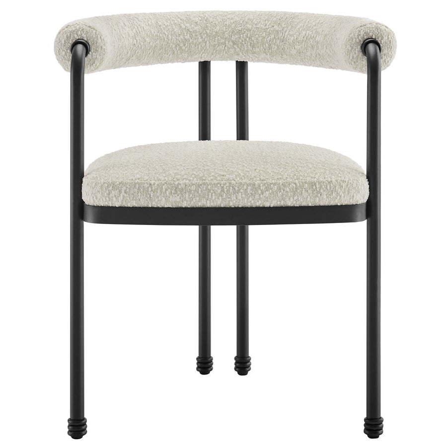 Carys Curved Back Boucle and Metal Dining Accent Chair in Black Pearl