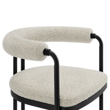 Carys Curved Back Boucle and Metal Dining Accent Chair in Black Pearl