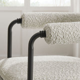 Carys Curved Back Boucle and Metal Dining Accent Chair in Black Pearl