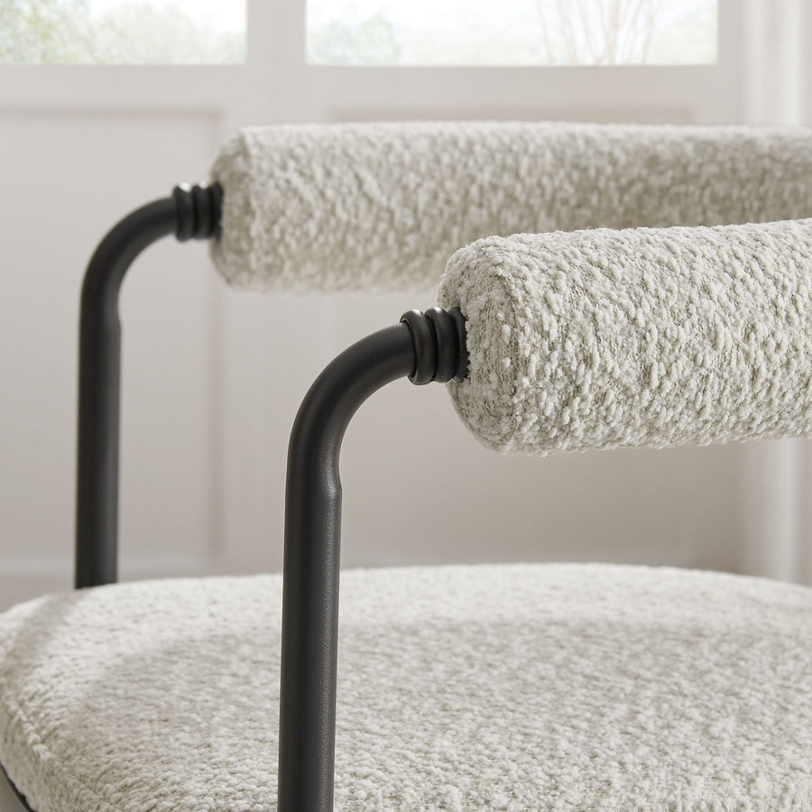 Carys Curved Back Boucle and Metal Dining Accent Chair in Black Pearl