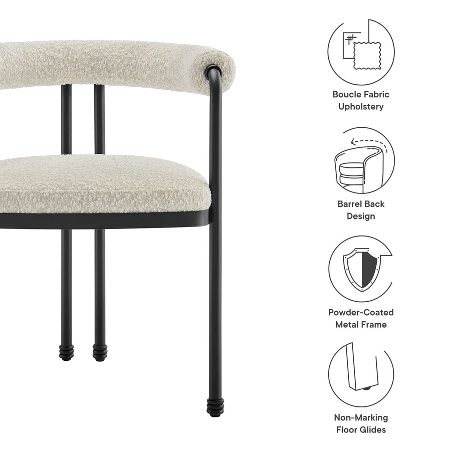 Carys Curved Back Boucle and Metal Dining Accent Chair in Black Pearl