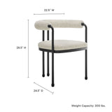 Carys Curved Back Boucle and Metal Dining Accent Chair in Black Pearl