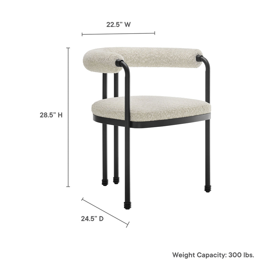 Carys Curved Back Boucle and Metal Dining Accent Chair in Black Pearl