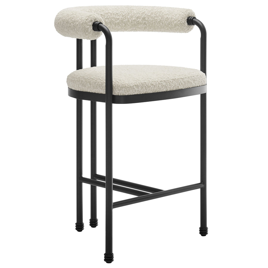 Carys Curved Back Boucle and Metal Counter Stool in Black Pearl