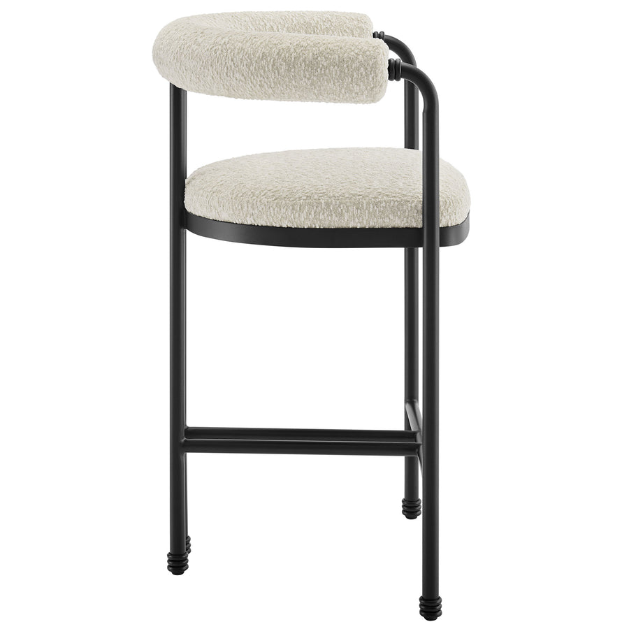 Carys Curved Back Boucle and Metal Counter Stool in Black Pearl