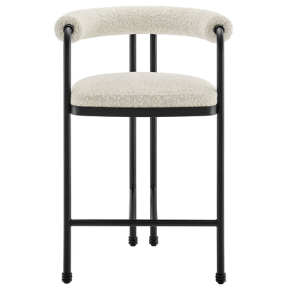 Turin Curved Back Boucle and Metal Counter Stool by Furniture For America